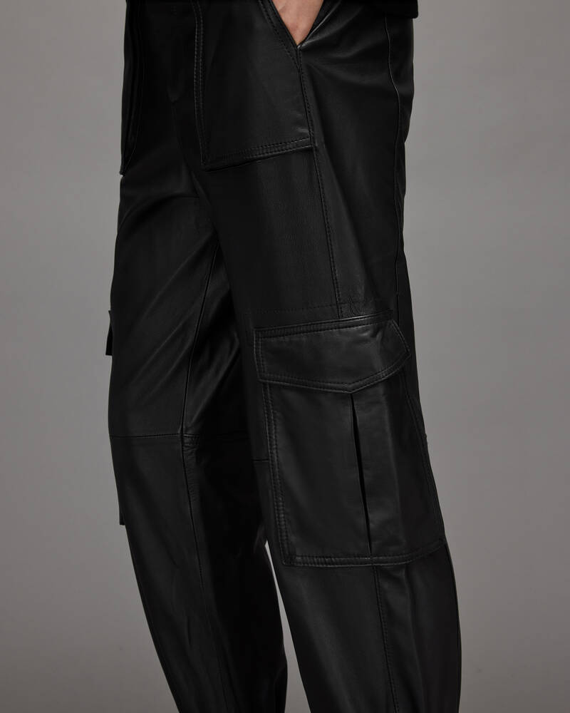 Black Allsaints Freida High Rise Leather Cargo Trousers | WL033Y-5