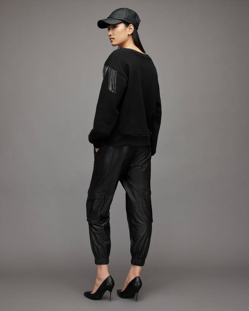 Black Allsaints Freida High Rise Leather Cargo Trousers | WL033Y-5