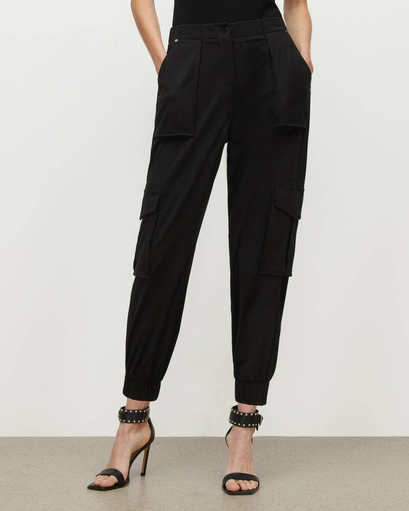 Black Allsaints Frieda High Rise Jersey Cargo Trousers | WP021X-5