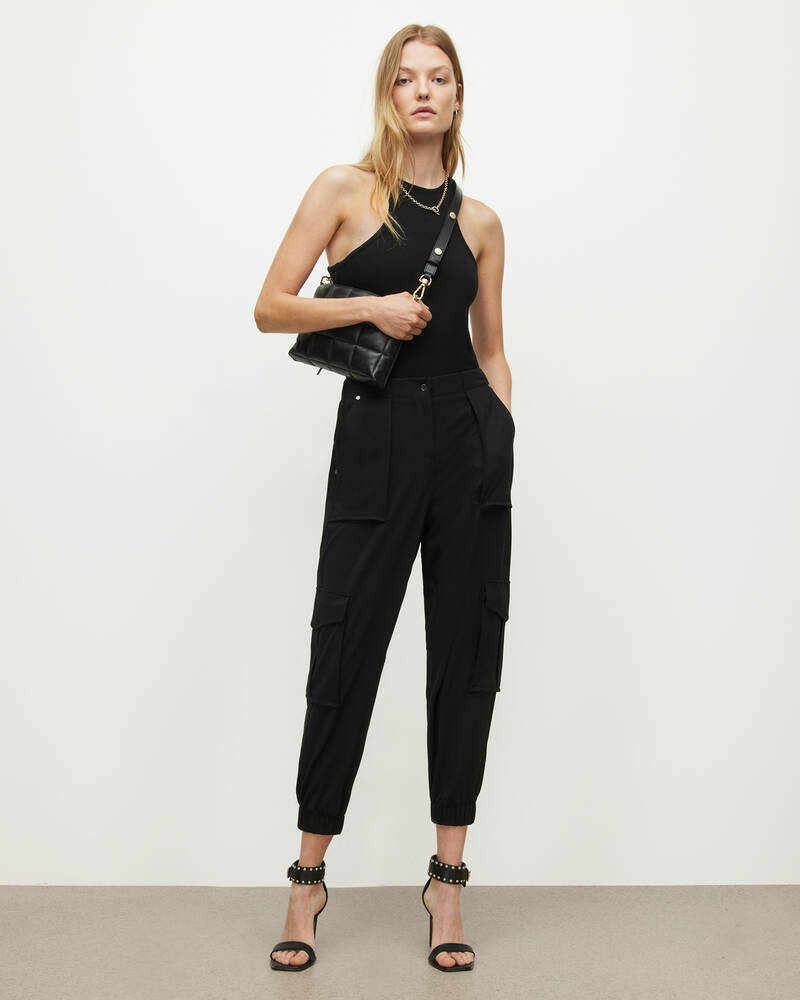 Black Allsaints Frieda High Rise Jersey Cargo Trousers | WP021X-5