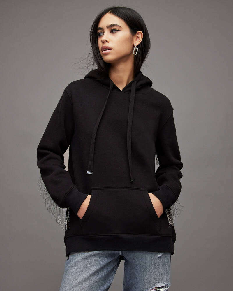 Black Allsaints Giselle Chain Hoodie | WM058V-5