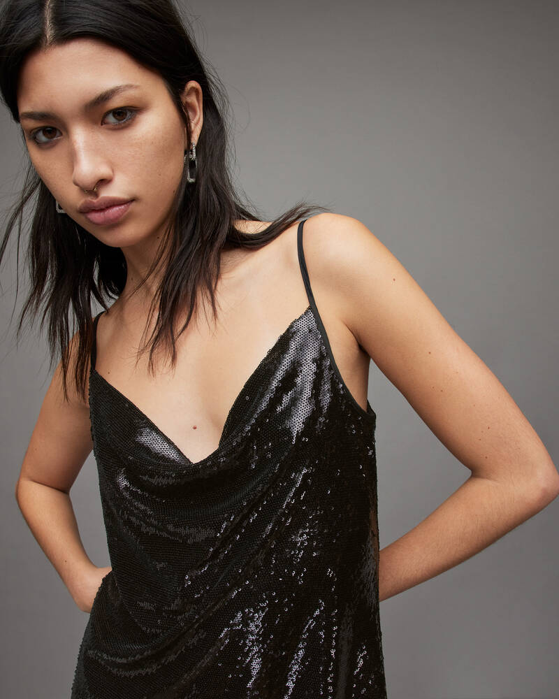 Black Allsaints Hadley Sequin Dress | WD299X-5