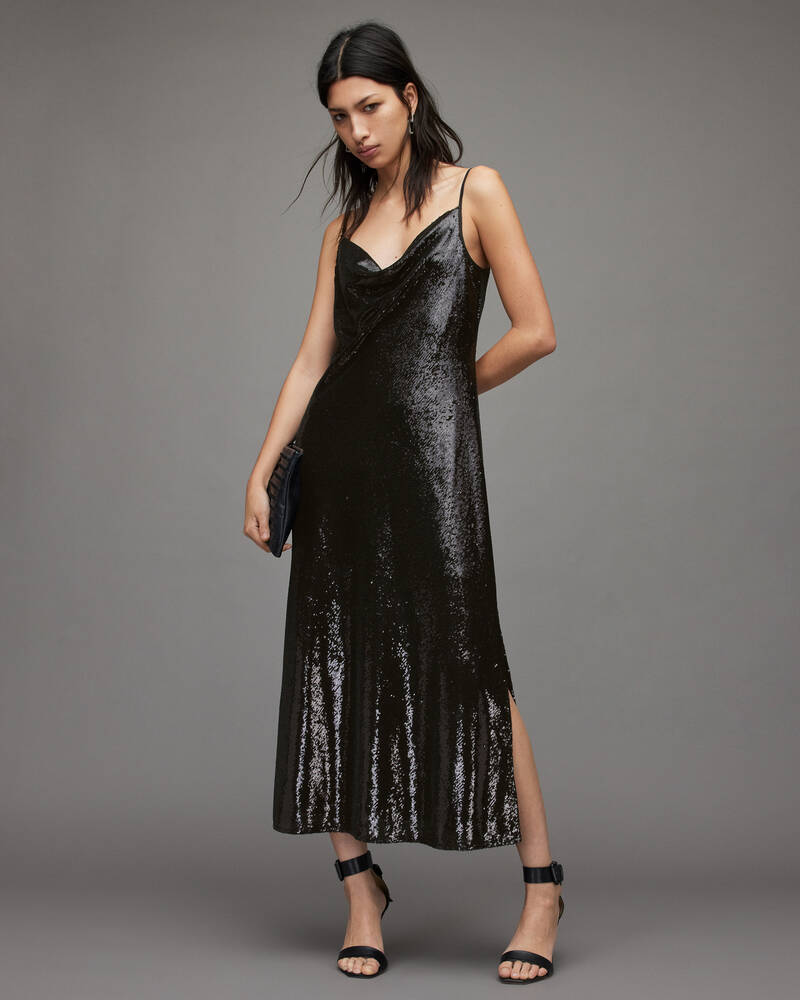 Black Allsaints Hadley Sequin Dress | WD299X-5