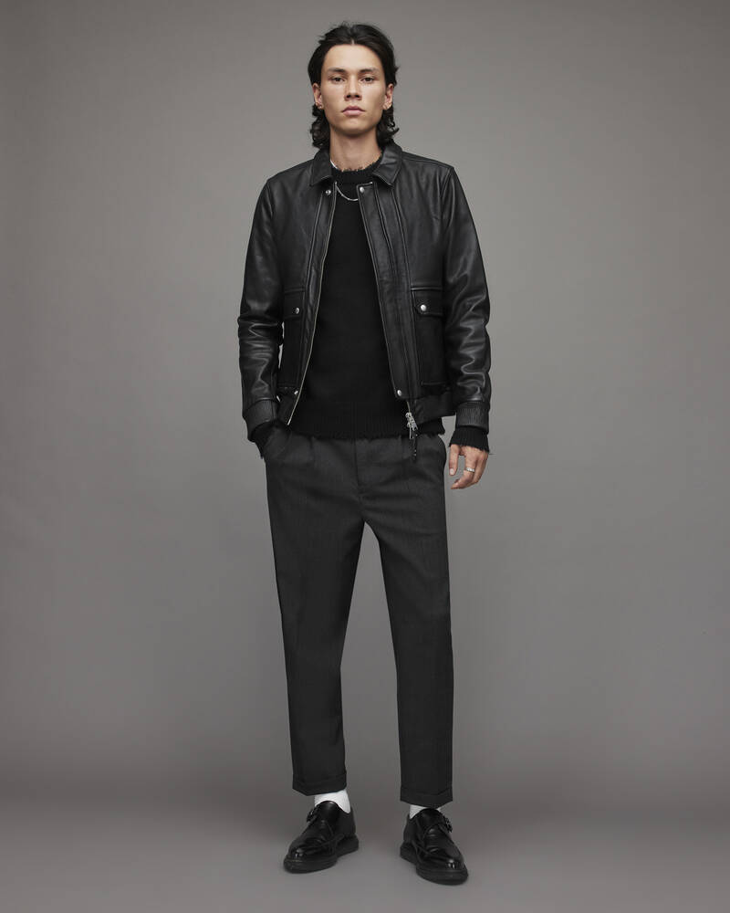 Black Allsaints Hart Leather Aviator Jacket | ML015X-5