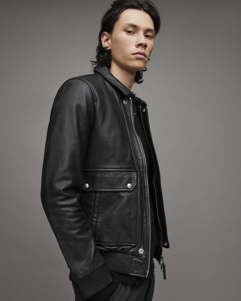 Black Allsaints Hart Leather Aviator Jacket | ML015X-5