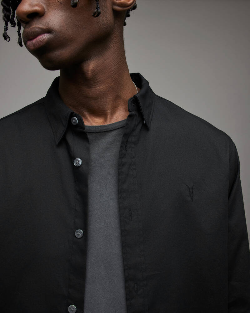 Black Allsaints Hawthorne Ramskull Stretch Fit Shirt | MS254U-5