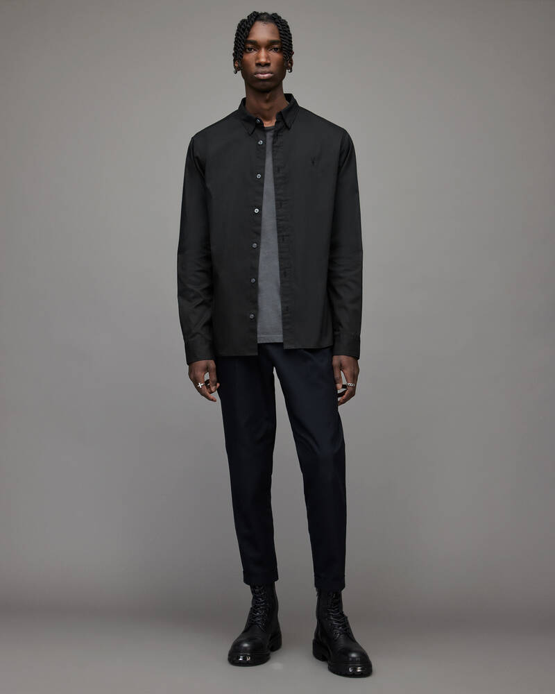 Black Allsaints Hawthorne Ramskull Stretch Fit Shirt | MS254U-5