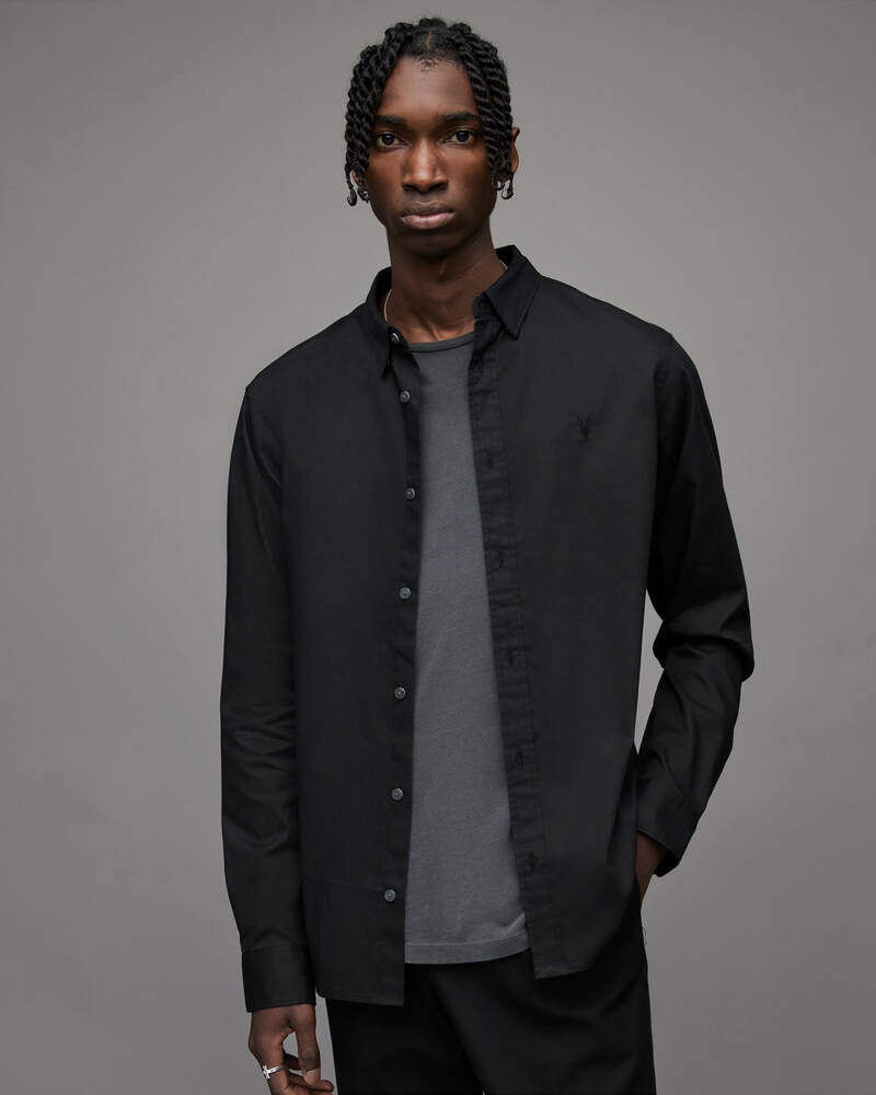 Black Allsaints Hawthorne Ramskull Stretch Fit Shirt | MS254U-5