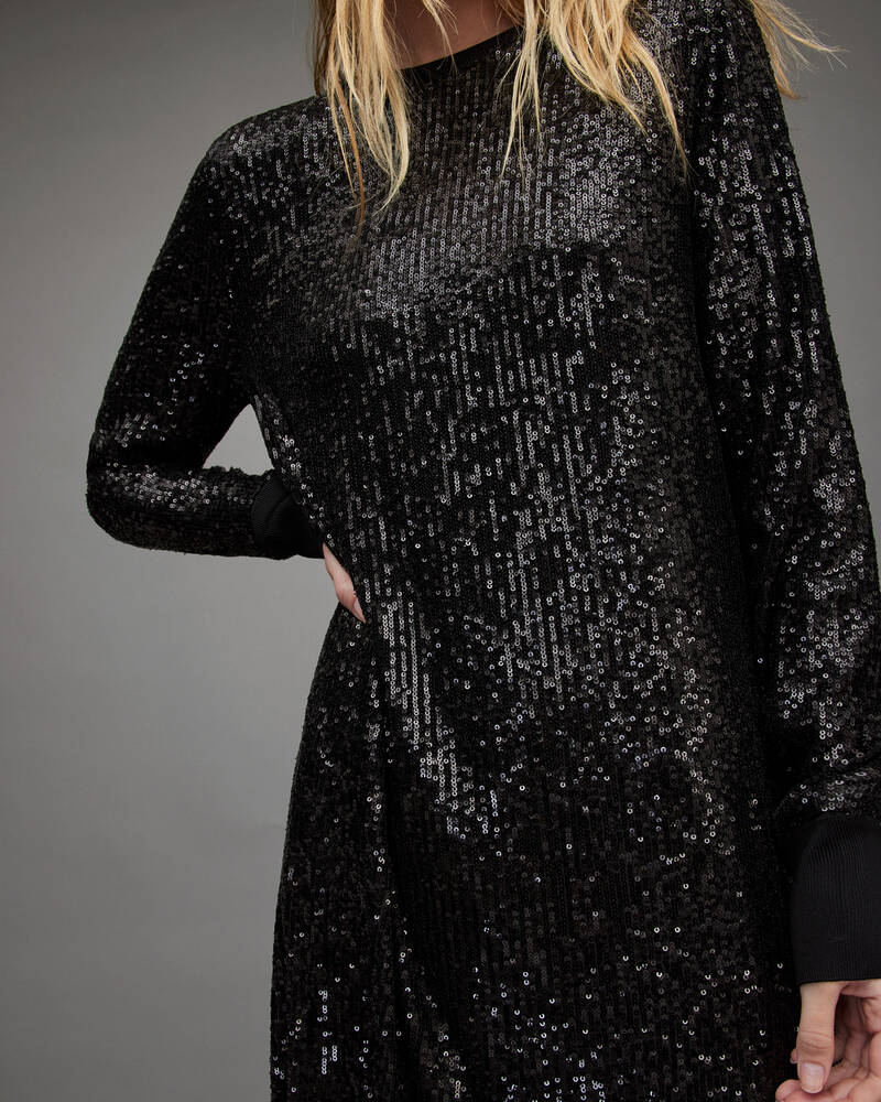 Black Allsaints Juela Crew Sequin Midi Dress | WD281X-5