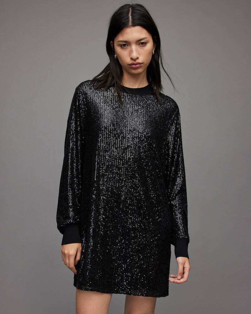 Black Allsaints Juela Mini Sequin Dress | WD167W-5