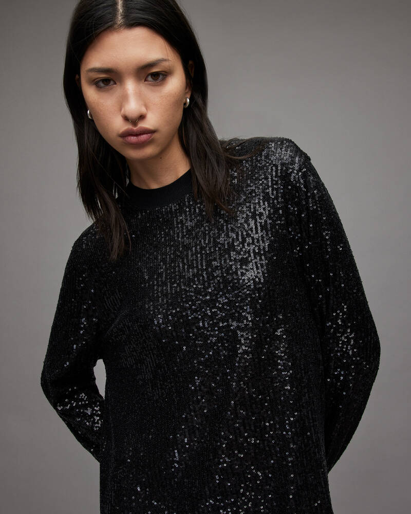 Black Allsaints Juela Mini Sequin Dress | WD167W-5