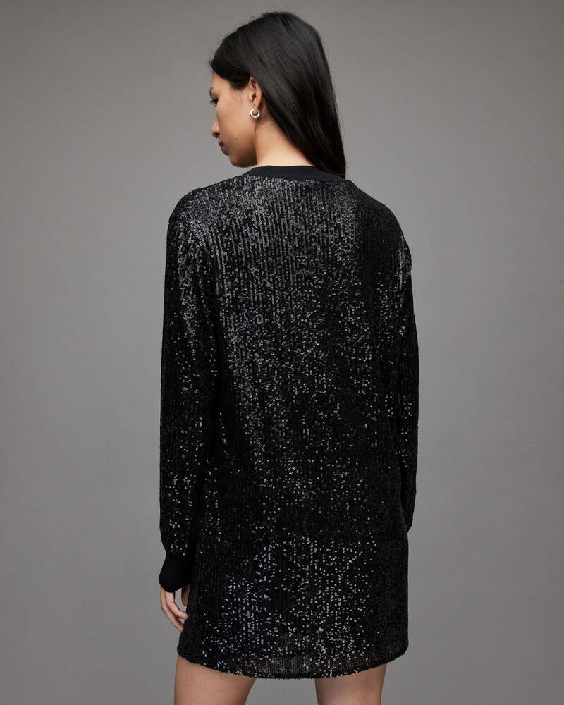 Black Allsaints Juela Mini Sequin Dress | WD167W-5