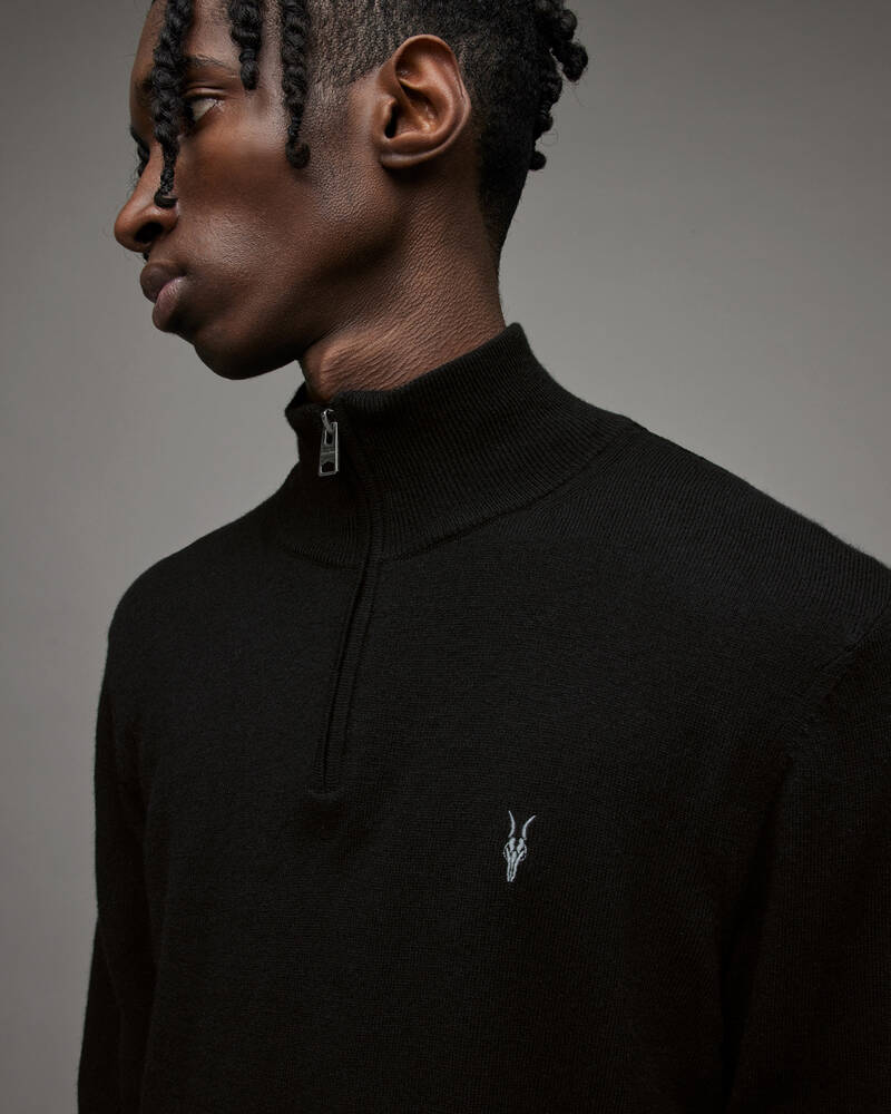 Black Allsaints Kilburn Zip Funnel Neck Jumper | MK112T-5