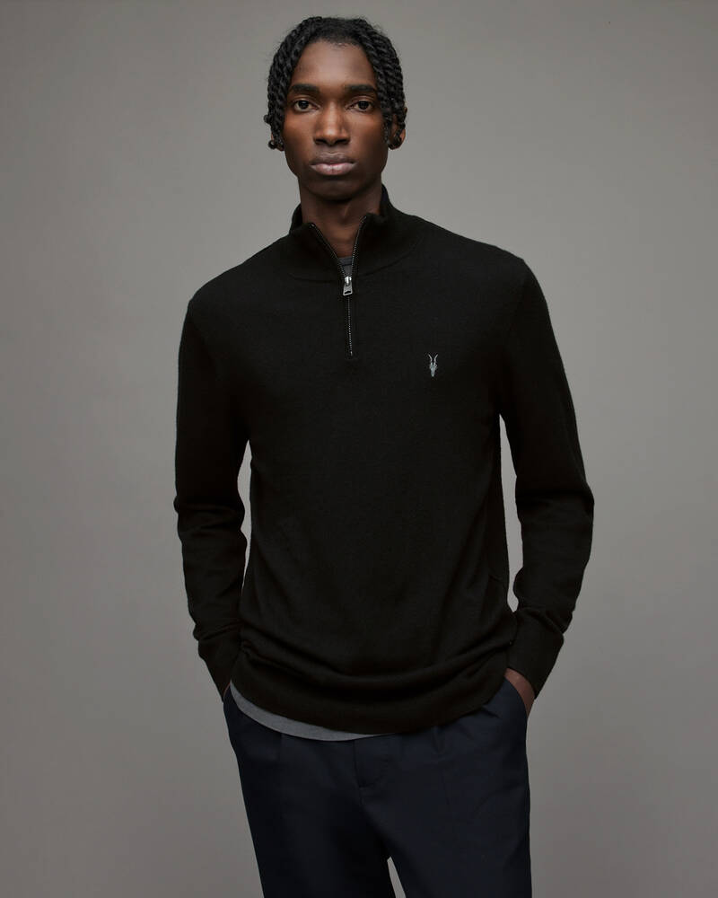 Black Allsaints Kilburn Zip Funnel Neck Jumper | MK112T-5