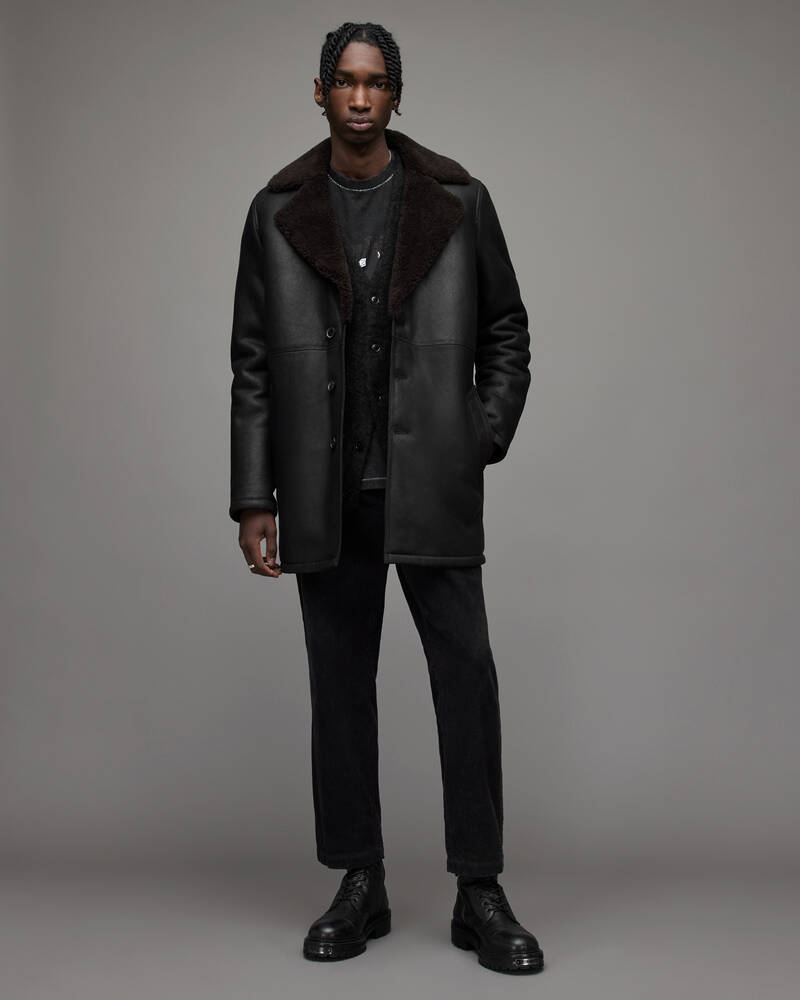 Black Allsaints Kingsley Shearling Coat | ML062X-5