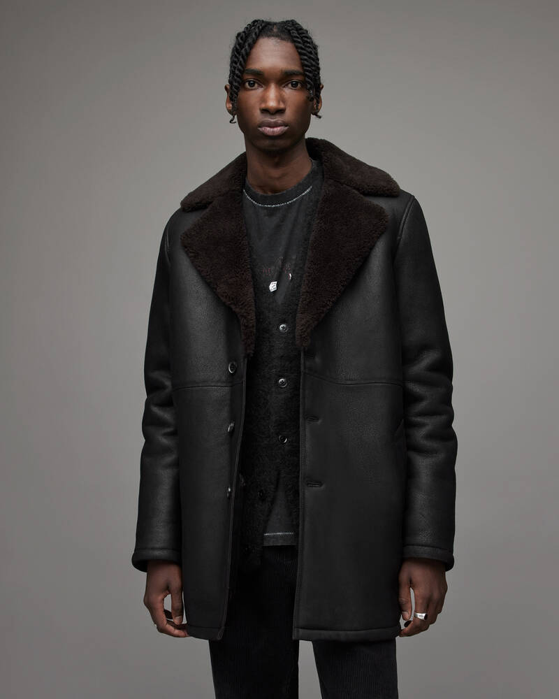 Black Allsaints Kingsley Shearling Coat | ML062X-5