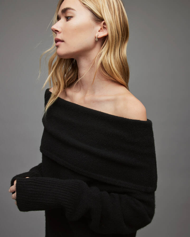 Black Allsaints Lea Off Shoulder Jumper | WK004W-5