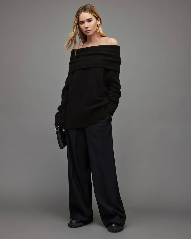 Black Allsaints Lea Off Shoulder Jumper | WK004W-5