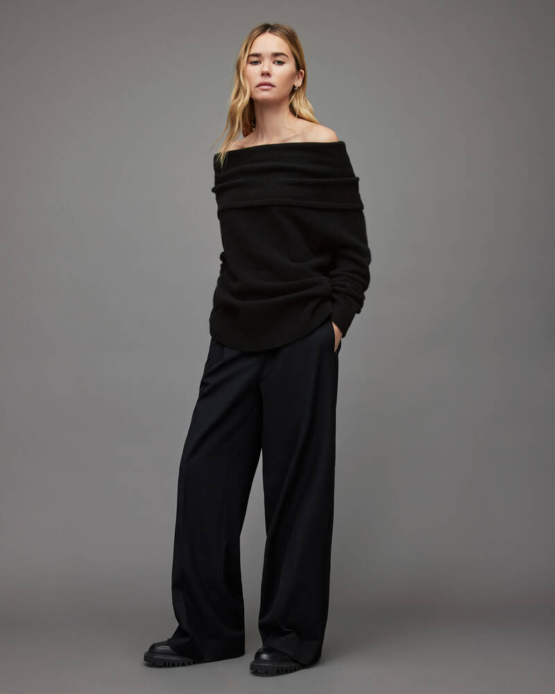 Black Allsaints Lea Off Shoulder Jumper | WK004W-5