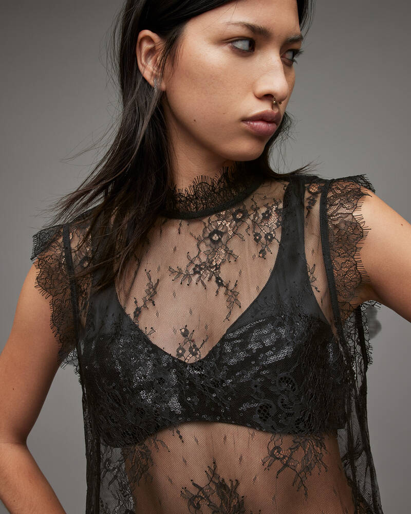 Black Allsaints Lelani 2 In 1 Lace Top | WM174X-5