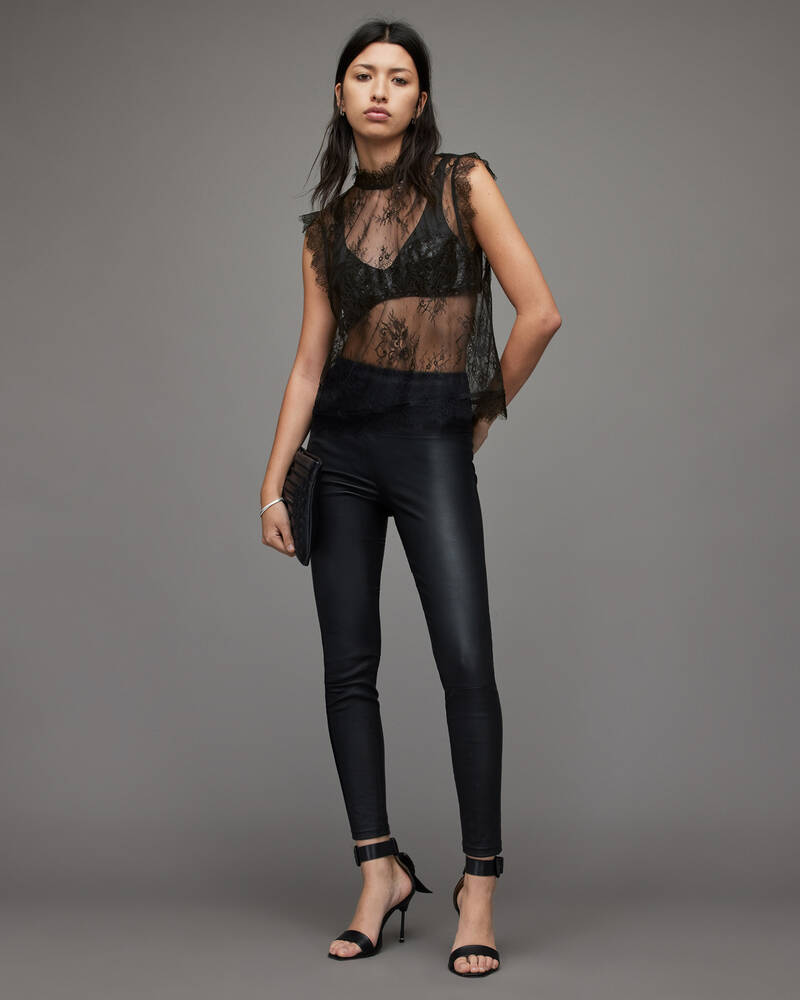 Black Allsaints Lelani 2 In 1 Lace Top | WM174X-5