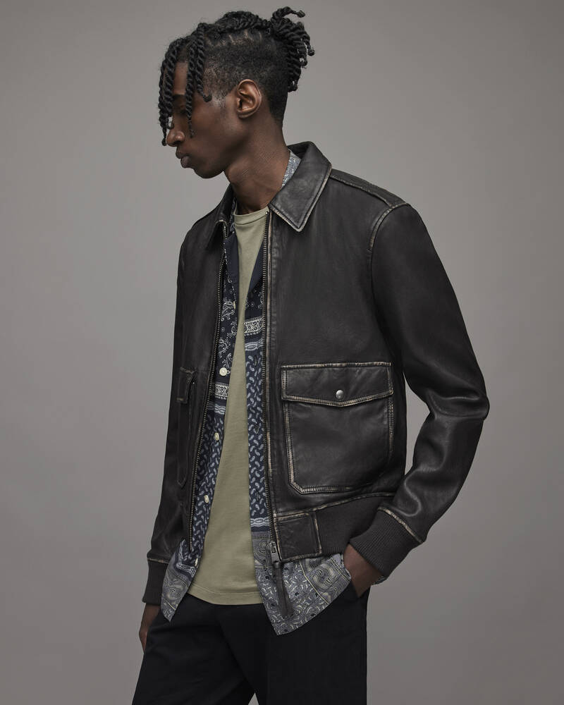 Black Allsaints Leroy Leather Jacket | ML051X-5