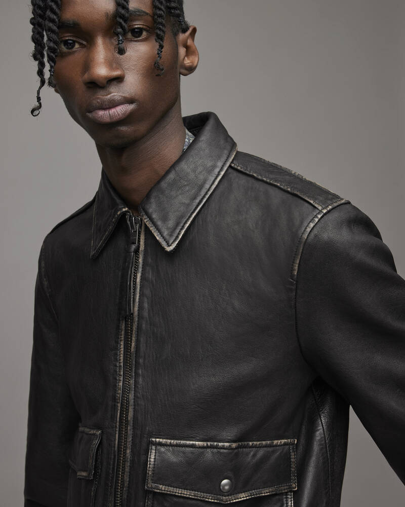 Black Allsaints Leroy Leather Jacket | ML051X-5