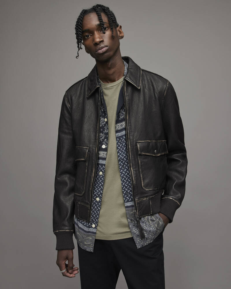 Black Allsaints Leroy Leather Jacket | ML051X-5