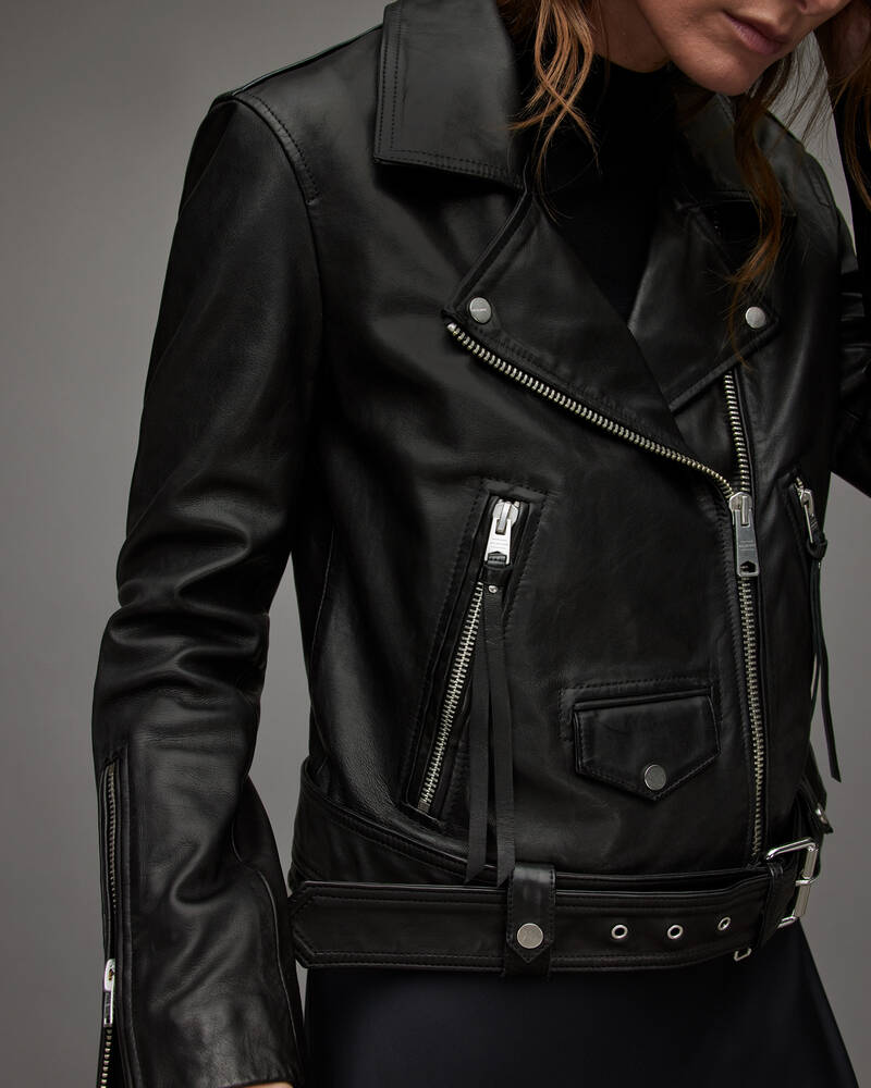 Black Allsaints Luna Leather Biker Jacket | WL046T-5