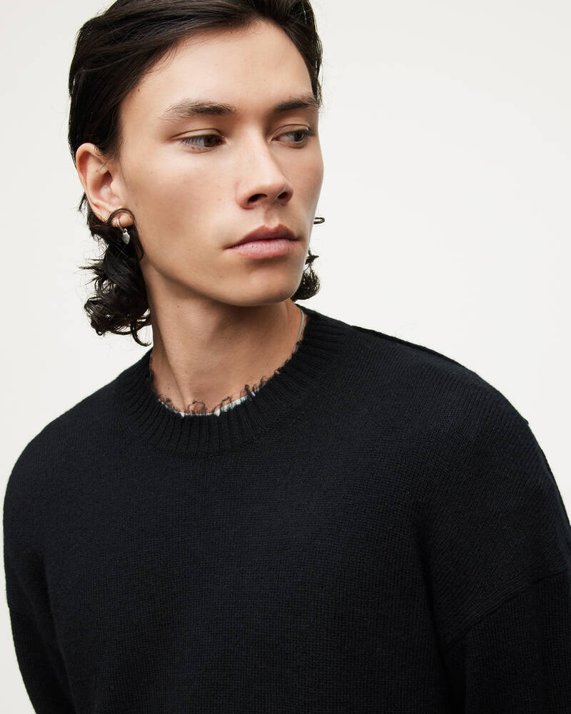 Black Allsaints Luxor Organic Wool Crew Jumper | MK044V-5