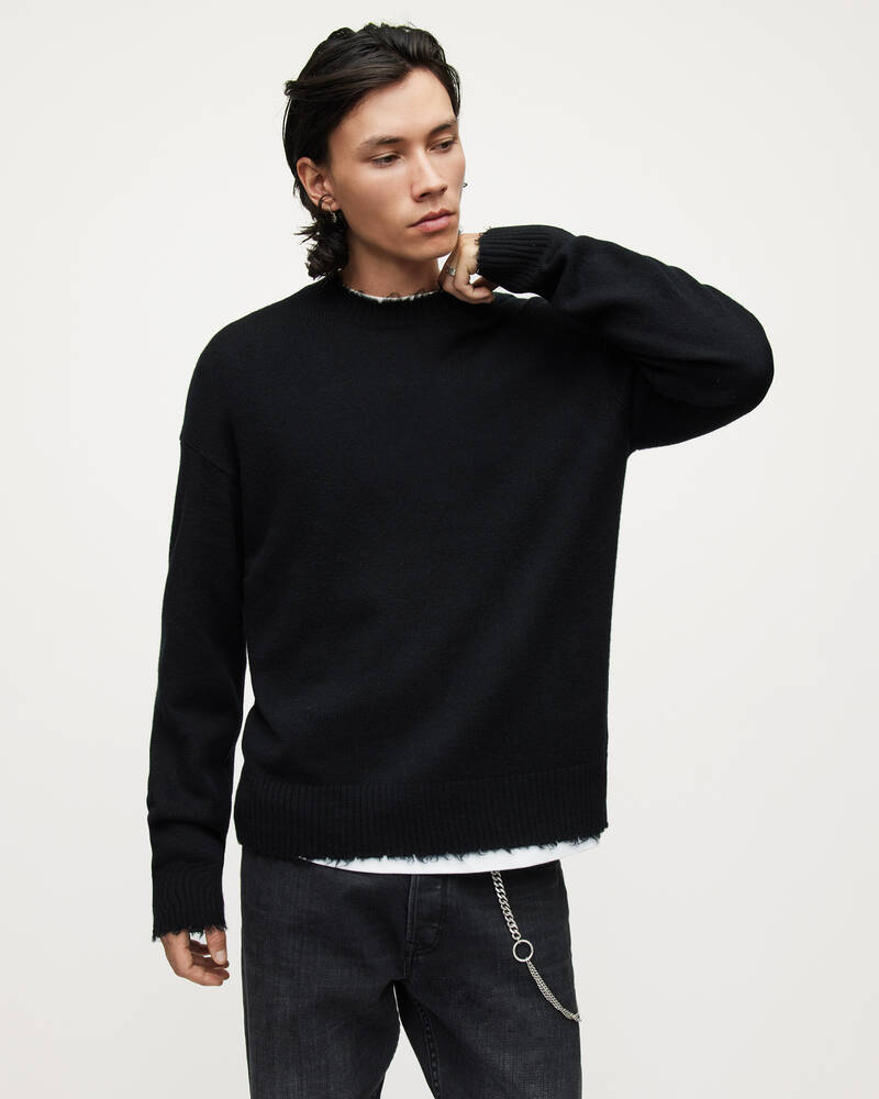 Black Allsaints Luxor Organic Wool Crew Jumper | MK044V-5