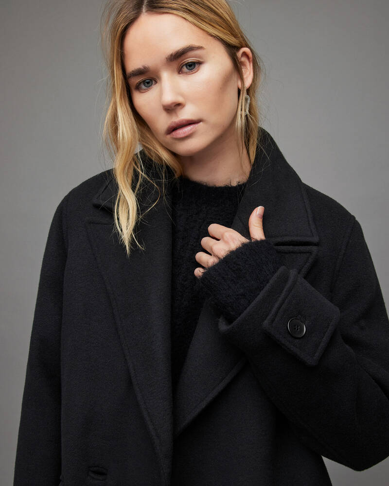 Black Allsaints Mabel Oversized Wool Blend Coat | WO128X-5