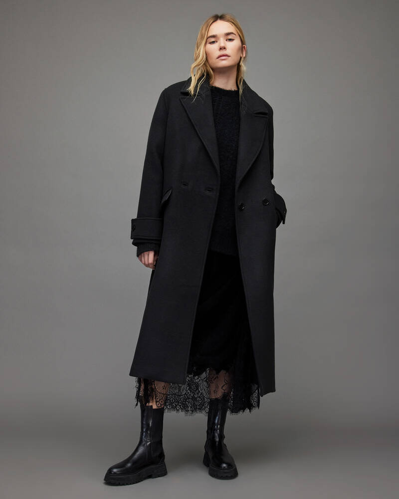 Black Allsaints Mabel Oversized Wool Blend Coat | WO128X-5