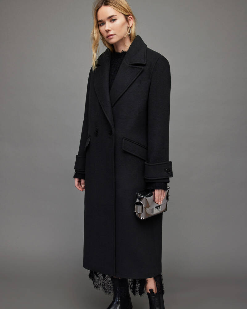 Black Allsaints Mabel Oversized Wool Blend Coat | WO128X-5