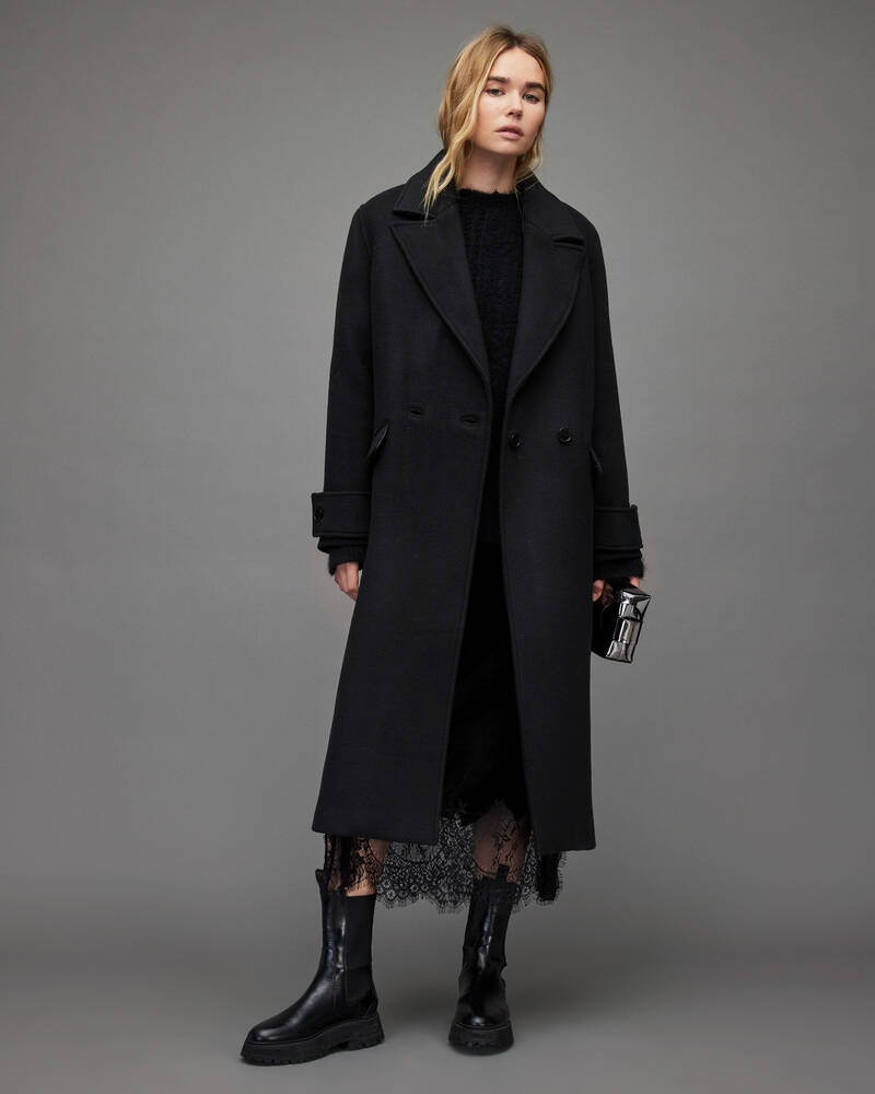 Black Allsaints Mabel Oversized Wool Blend Coat | WO128X-5