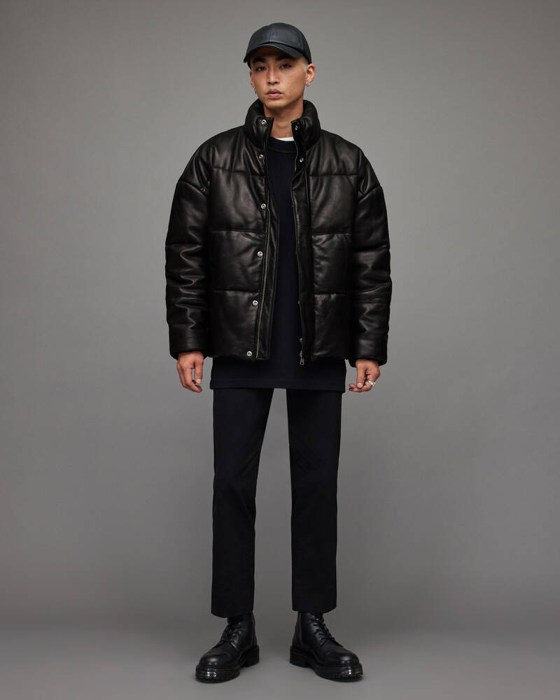 Black Allsaints Mercer Leather Puffer Jacket | ML039X-5