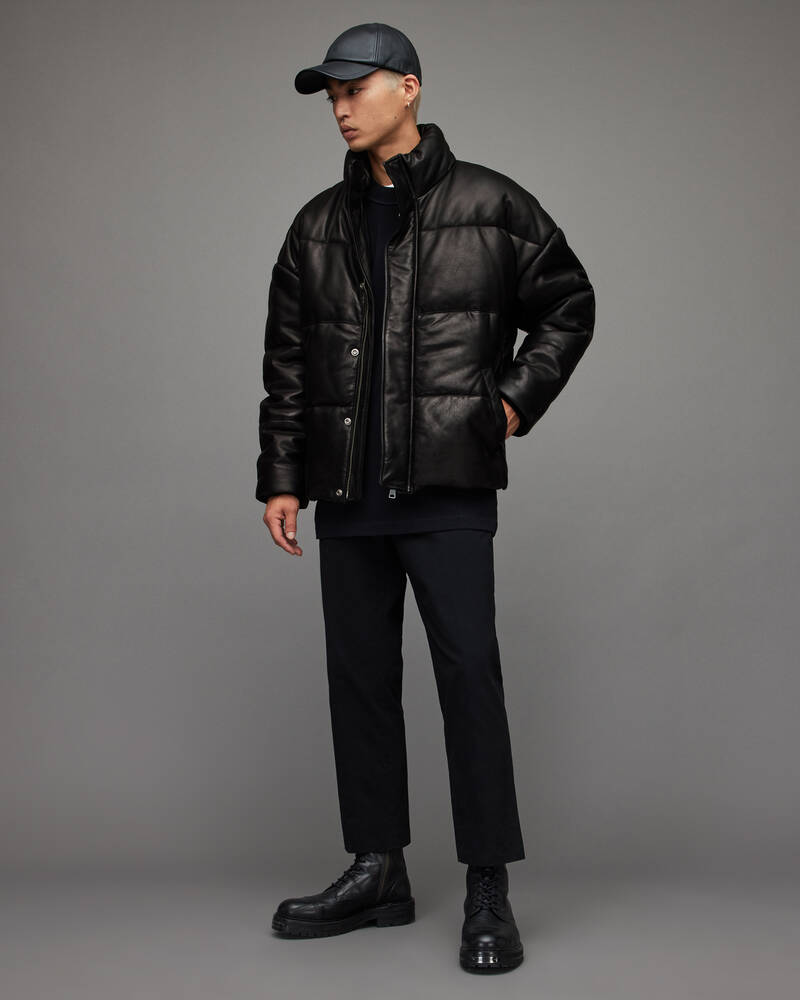 Black Allsaints Mercer Leather Puffer Jacket | ML039X-5