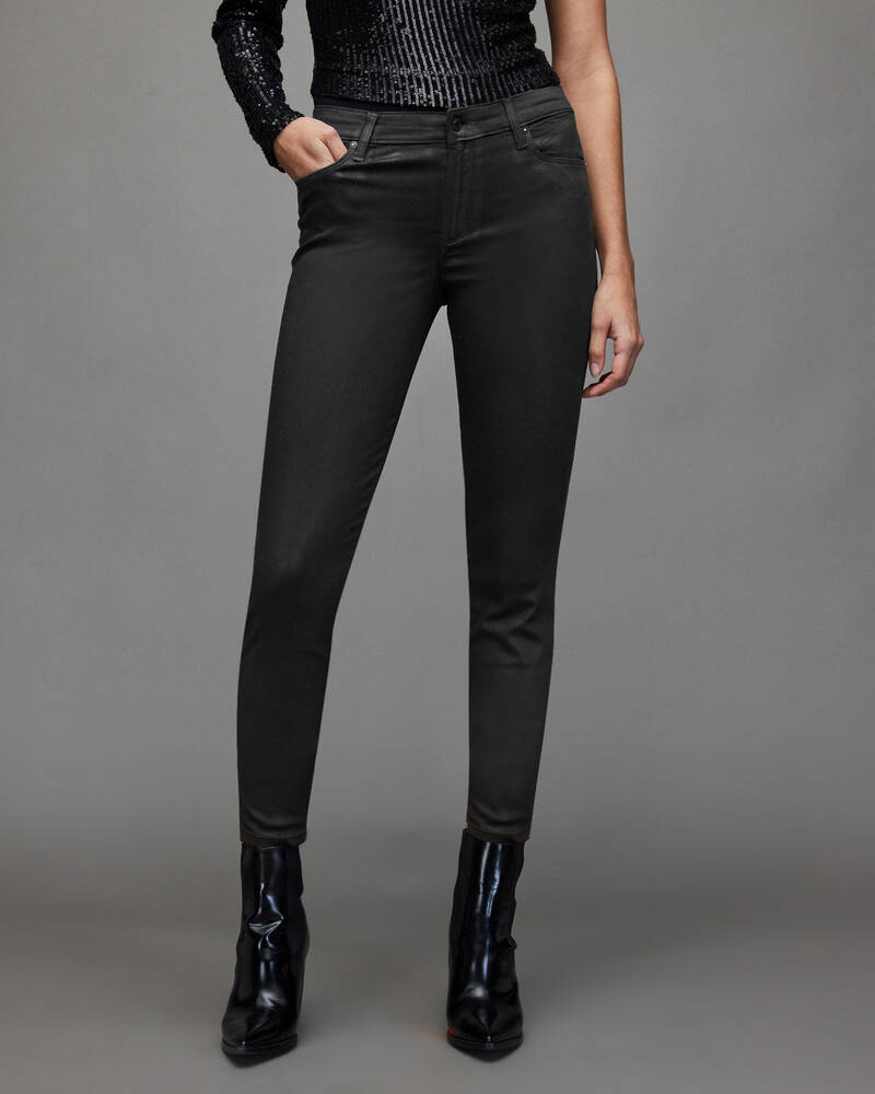 Black Allsaints Miller Mid Rise Coated Skinny Jeans | WE025X-5