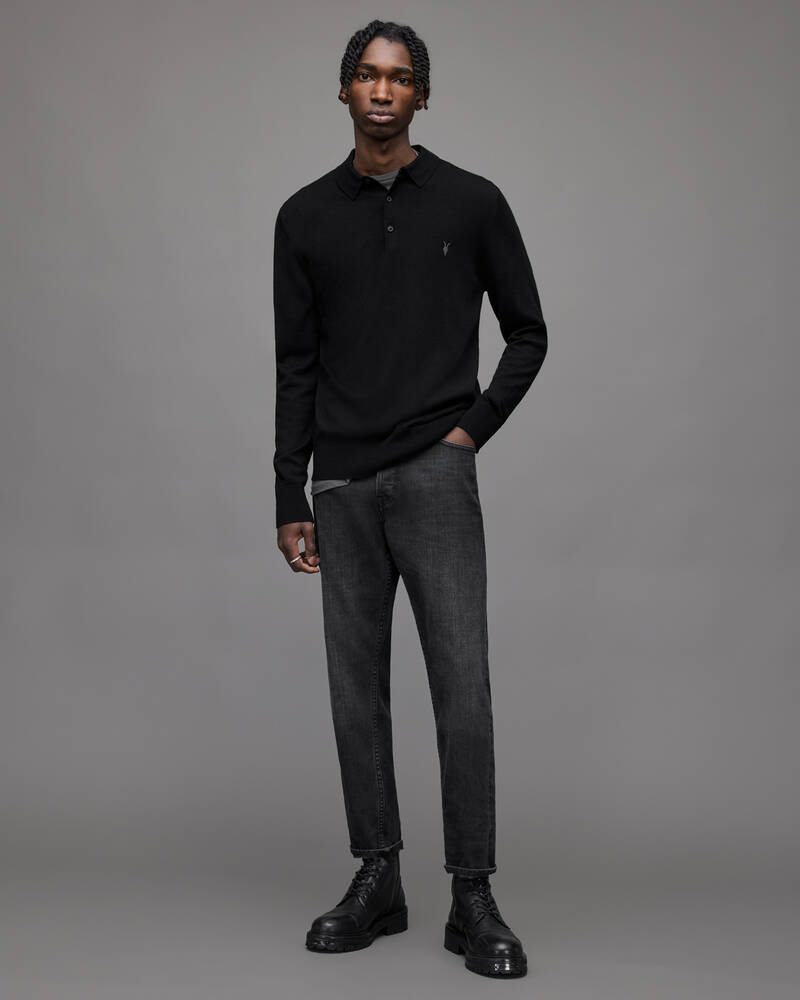 Black Allsaints Mode Merino Long Sleeve Polo Shirt | MK005D-5