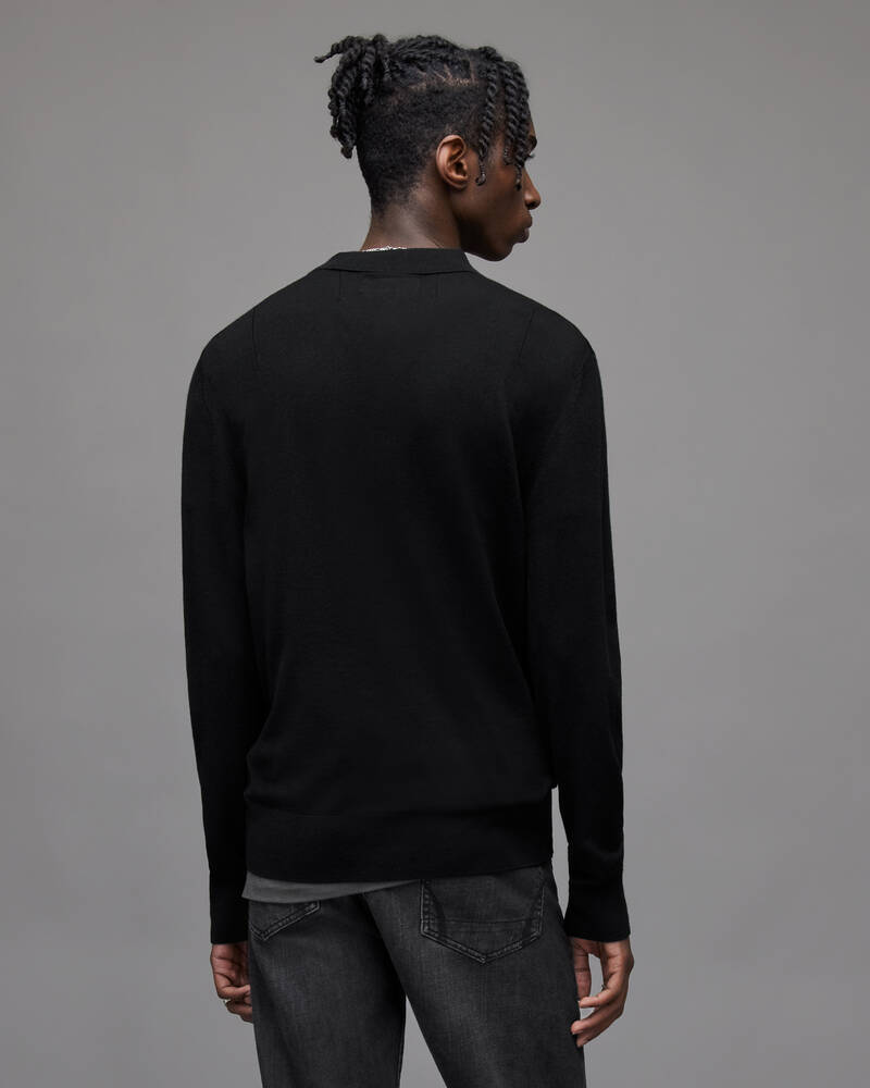 Black Allsaints Mode Merino Long Sleeve Polo Shirt | MK005D-5