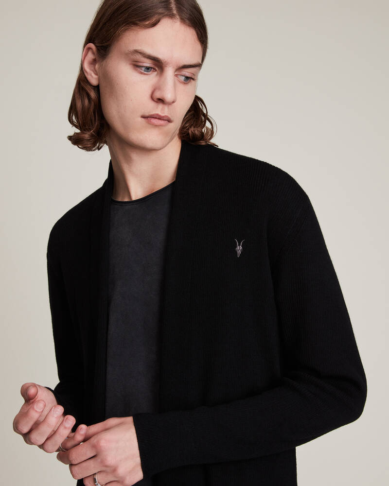 Black Allsaints Mode Merino Open Cardigan | MK002D-5