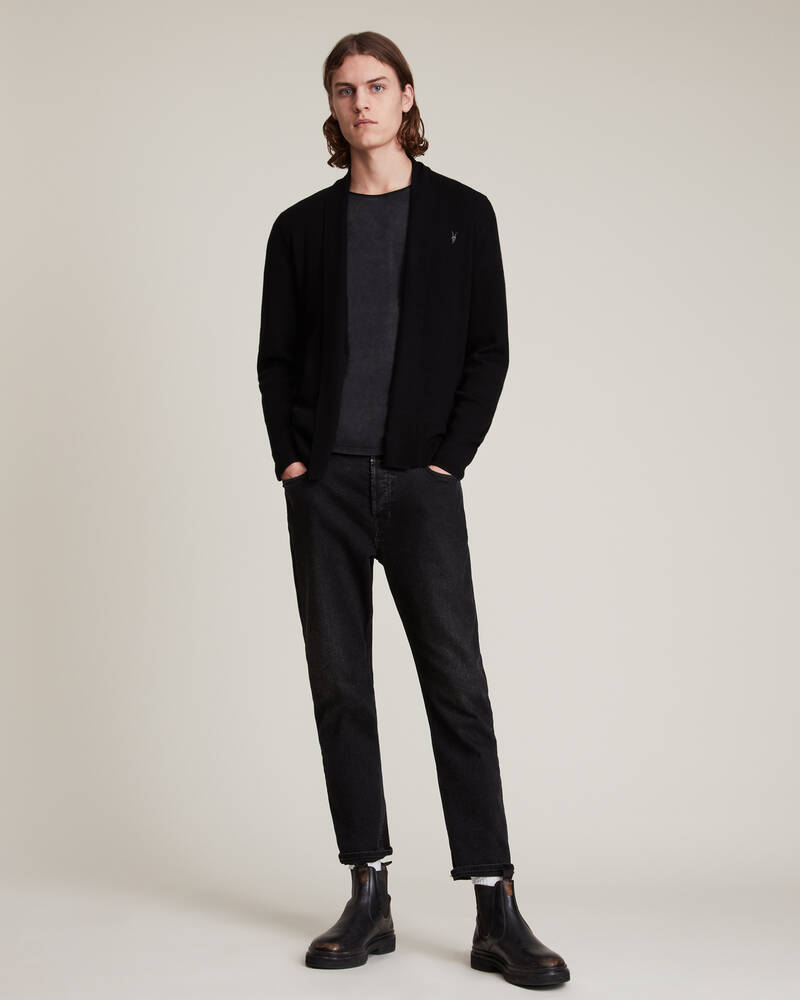 Black Allsaints Mode Merino Open Cardigan | MK002D-5