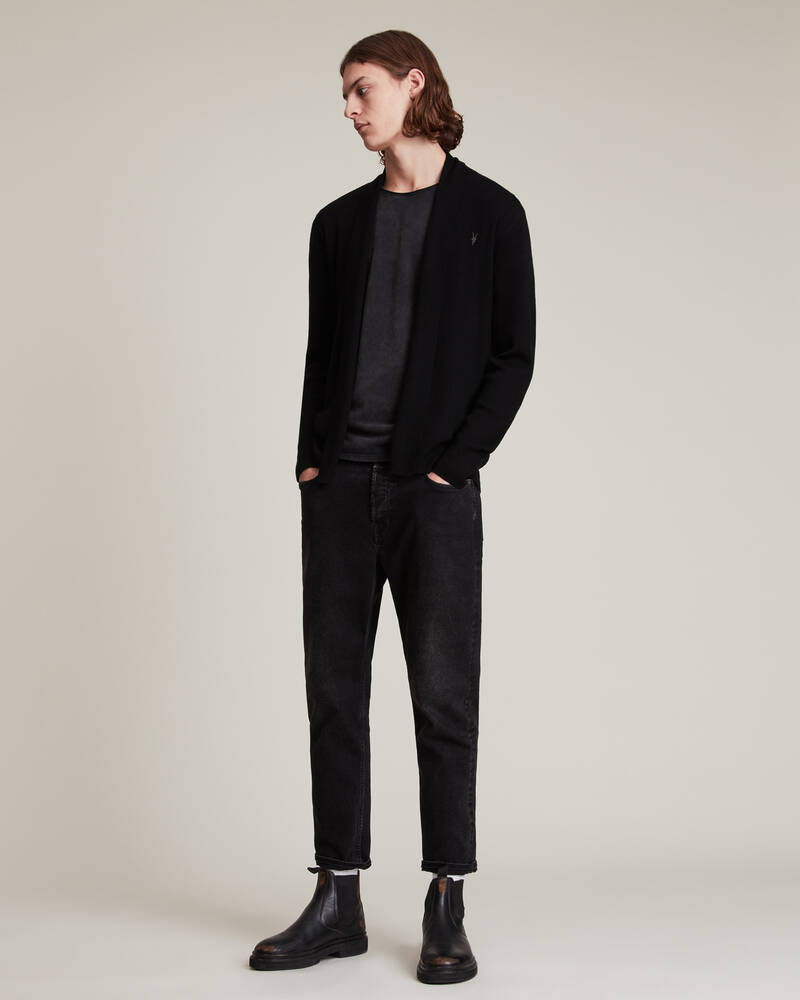 Black Allsaints Mode Merino Open Cardigan | MK002D-5