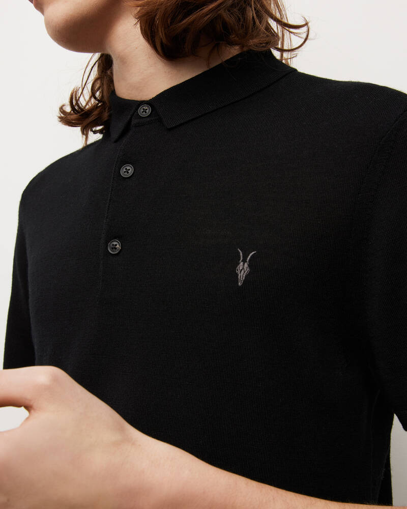 Black Allsaints Mode Merino Short Sleeve Polo Shirt | MK021N-5