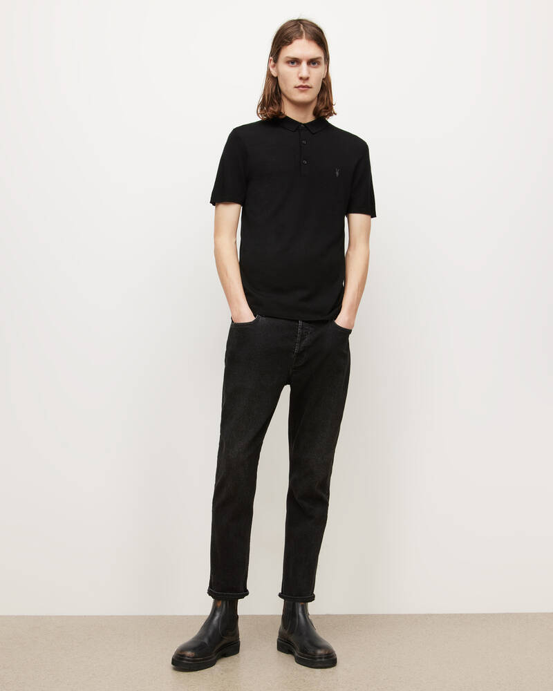 Black Allsaints Mode Merino Short Sleeve Polo Shirt | MK021N-5