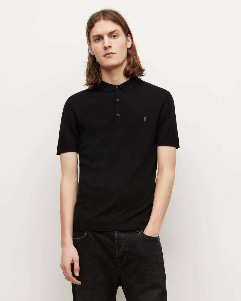 Black Allsaints Mode Merino Short Sleeve Polo Shirt | MK021N-5