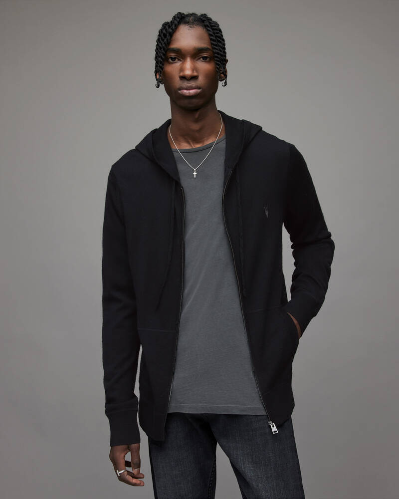 Black Allsaints Mode Merino Zip Hoodie | MK130D-5