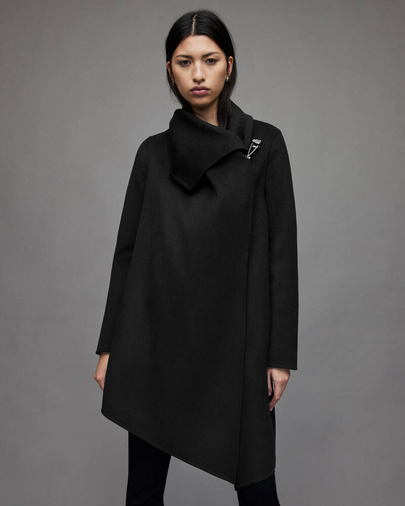 Black Allsaints Monument Eve Wool Blend Coat | WO162R-5