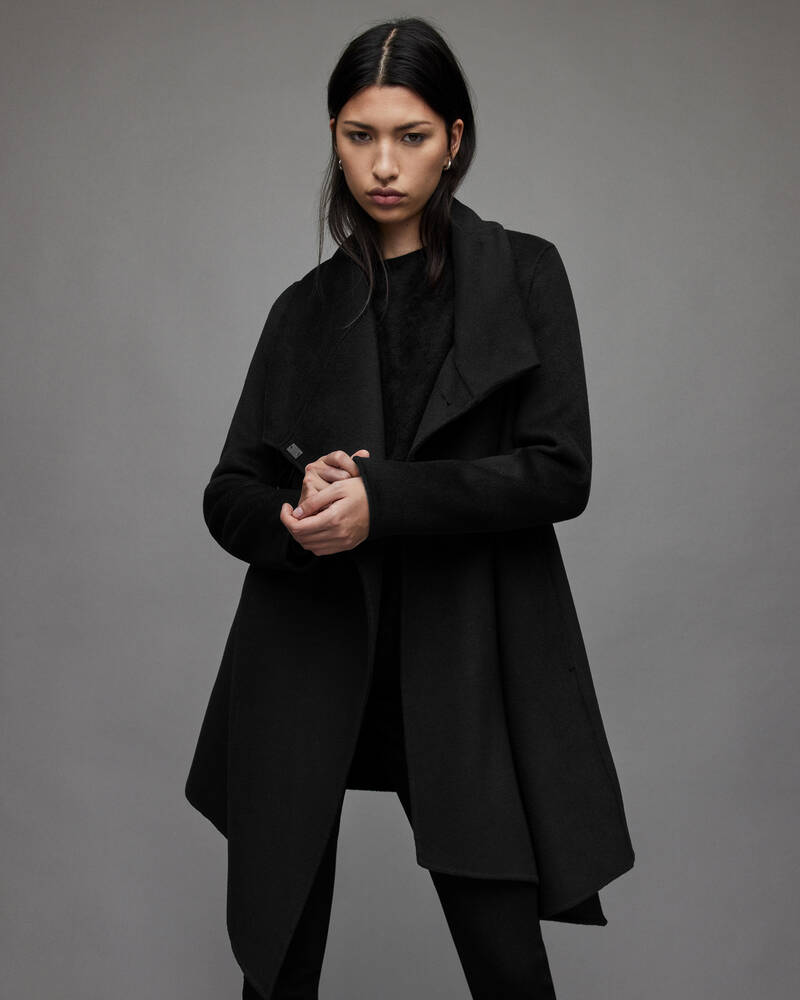 Black Allsaints Monument Eve Wool Blend Coat | WO162R-5