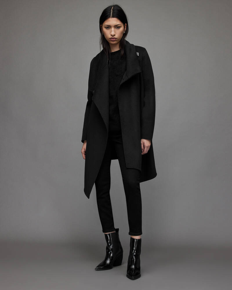 Black Allsaints Monument Eve Wool Blend Coat | WO162R-5